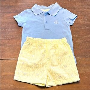 New Starting Out Matching Golf Blue Polo Shirt with Green Seersucker Shorts